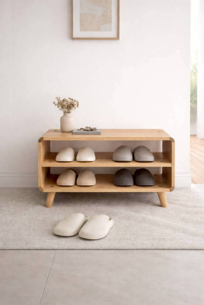 北歐風原木穿鞋椅