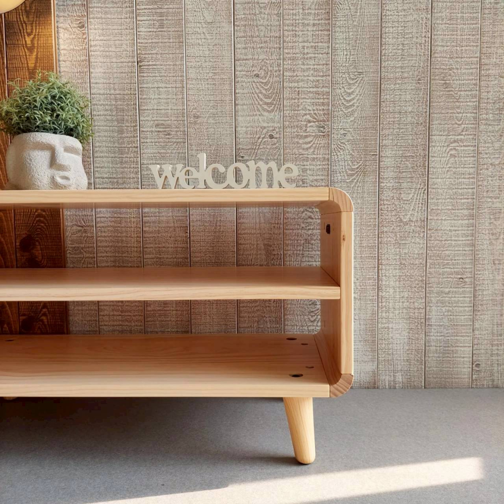 北歐風原木穿鞋椅