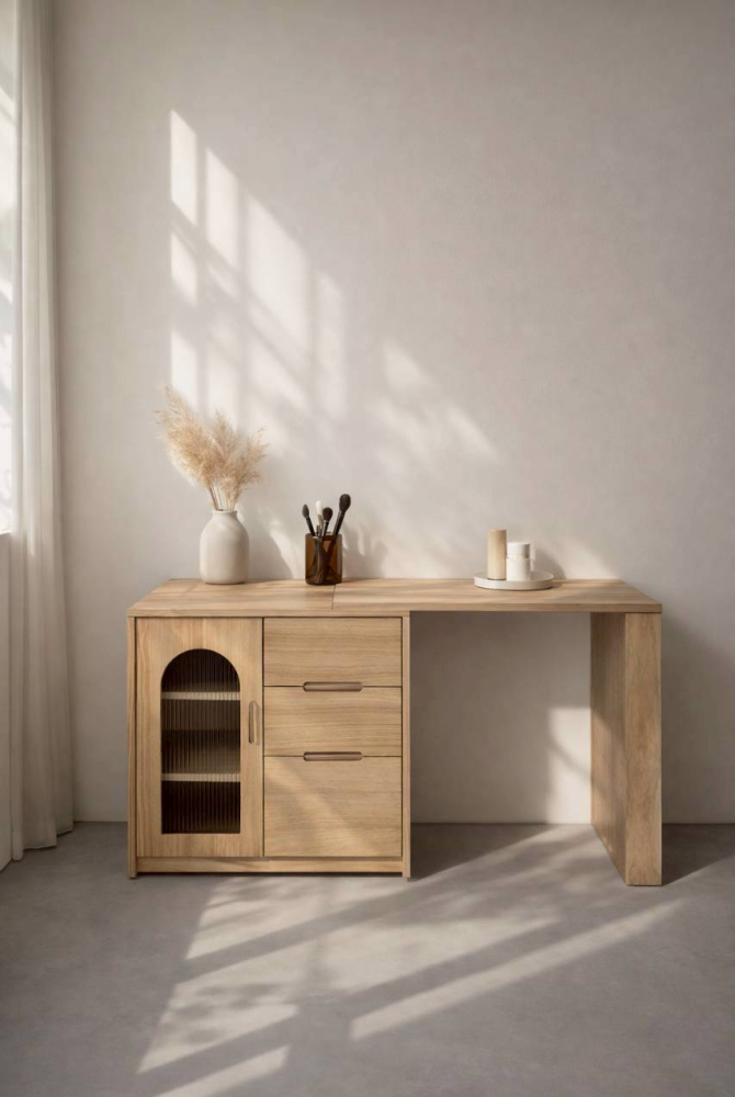 多功能實木延伸化妝桌收納櫃