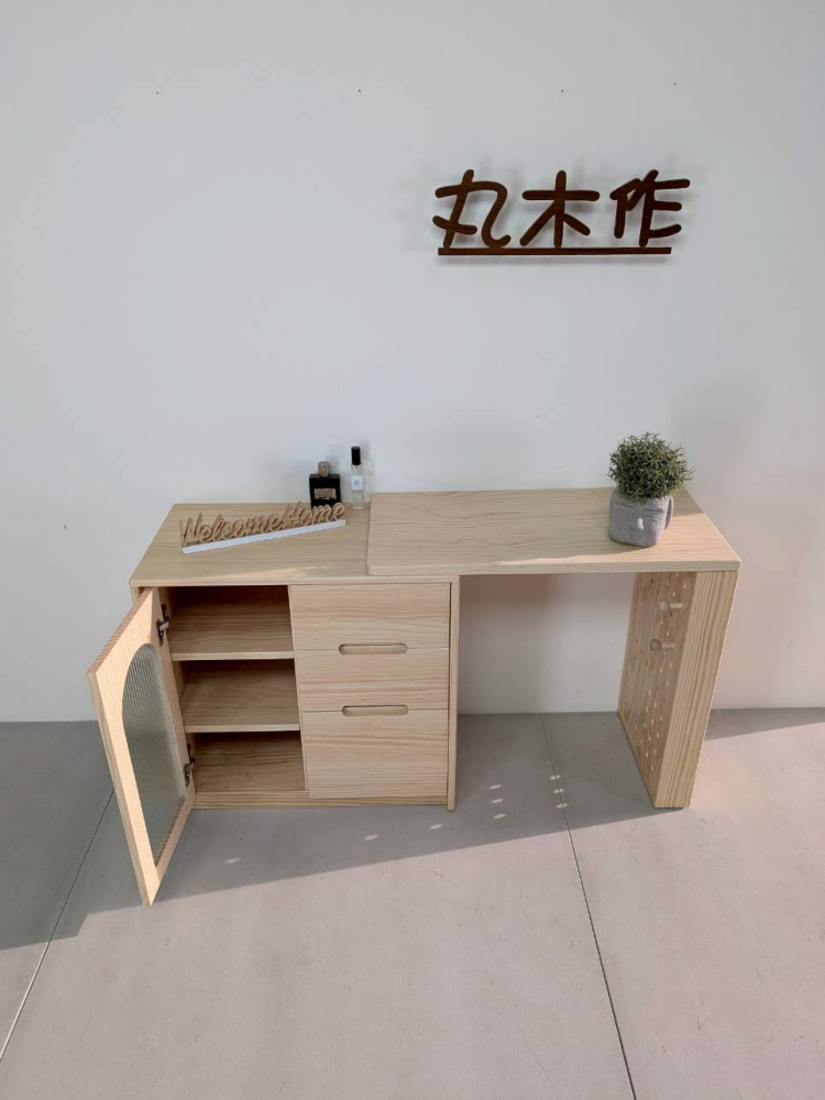多功能實木延伸化妝桌收納櫃