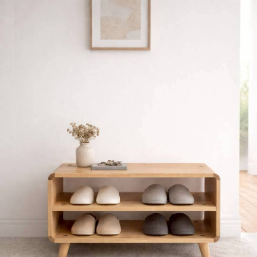 北歐風原木穿鞋椅